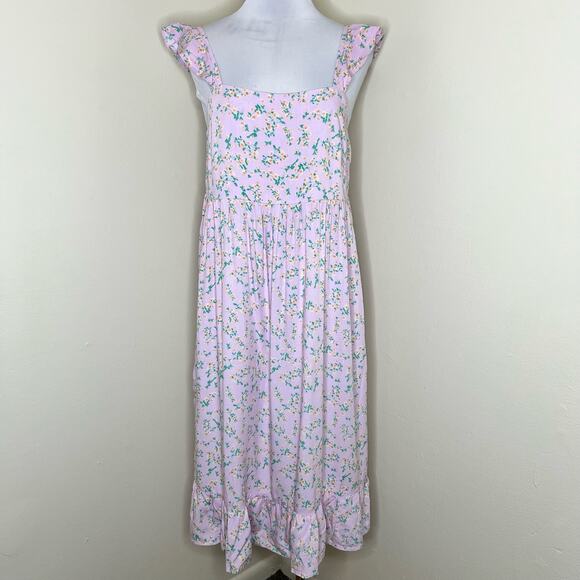 Sokie Collective The Summer Flutter Dress Small Lavender Floral Midi Ruffle New - Picture 1 of 12
